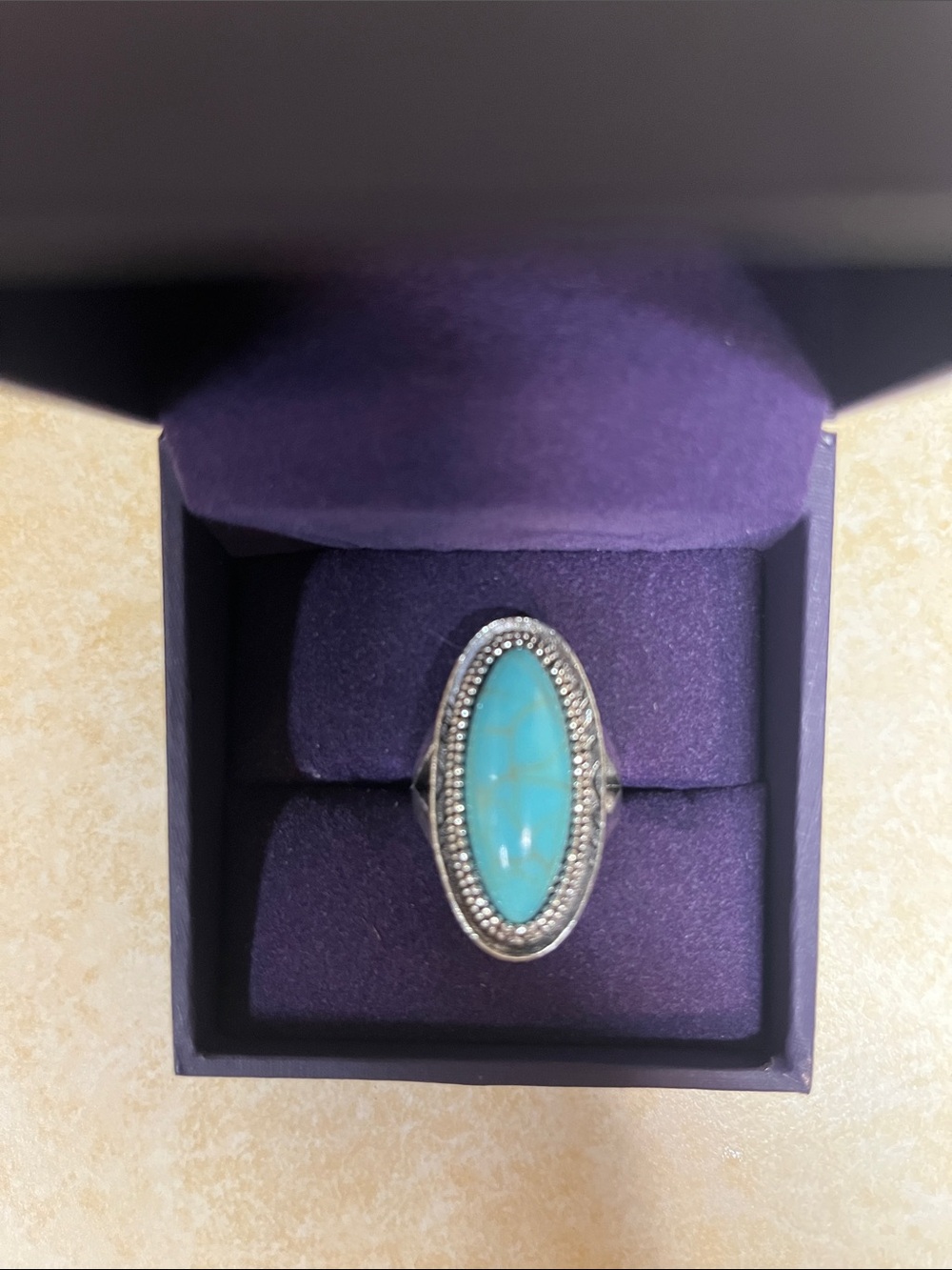 Sterling Silver Turquoise Oval Statement Ring - Blue - Picture 2 of 2